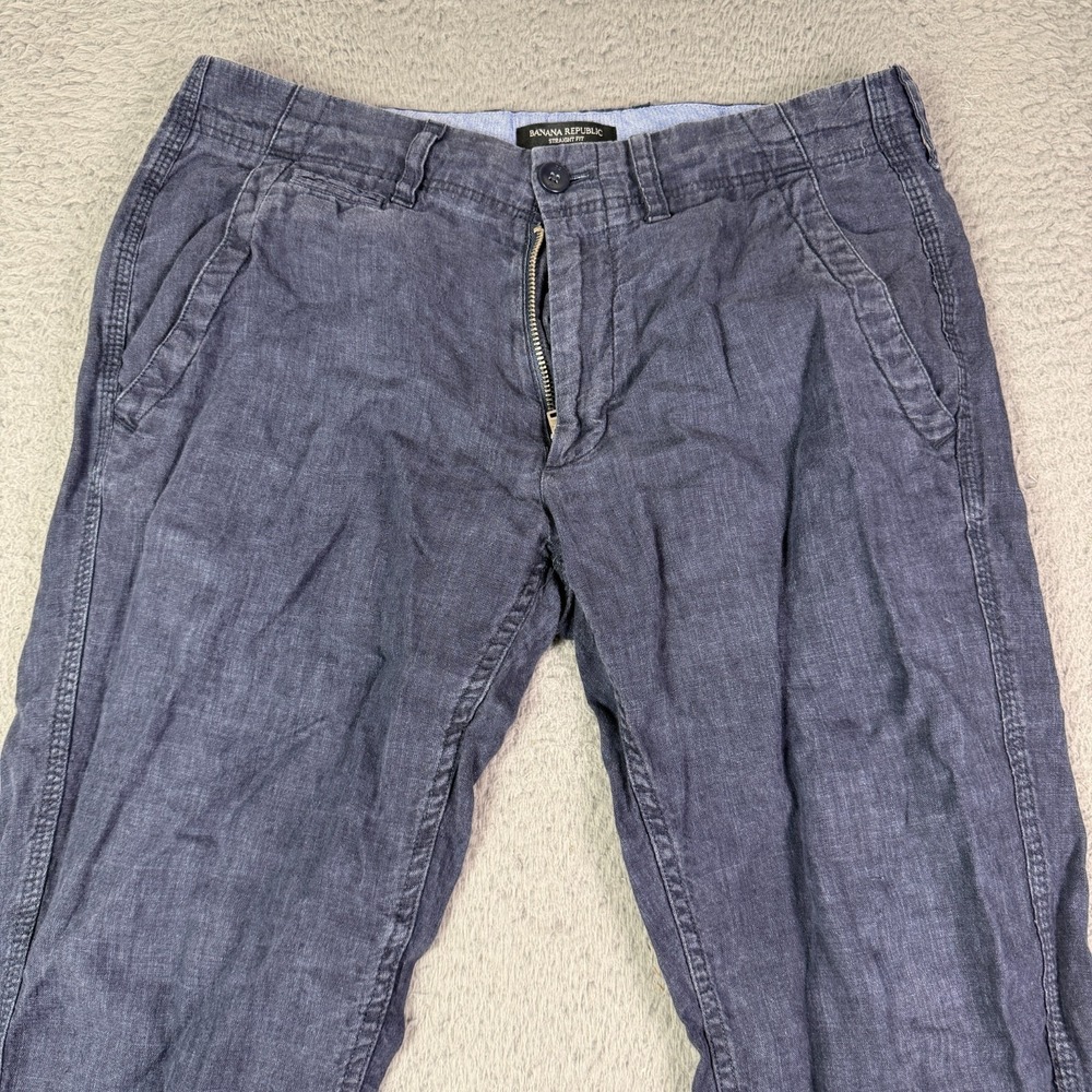 Banana Republic 100% Linen Pants Mens 30x30 Blue Chino Beach Drawstring Straight